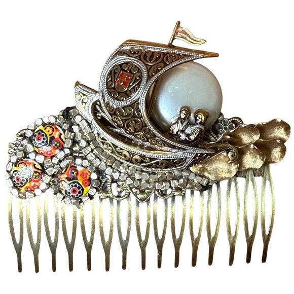 Formal Hair Comb Bridal Hairpiece Vintage Jewelry Beach Wedding Silver - Picture 2 of 5